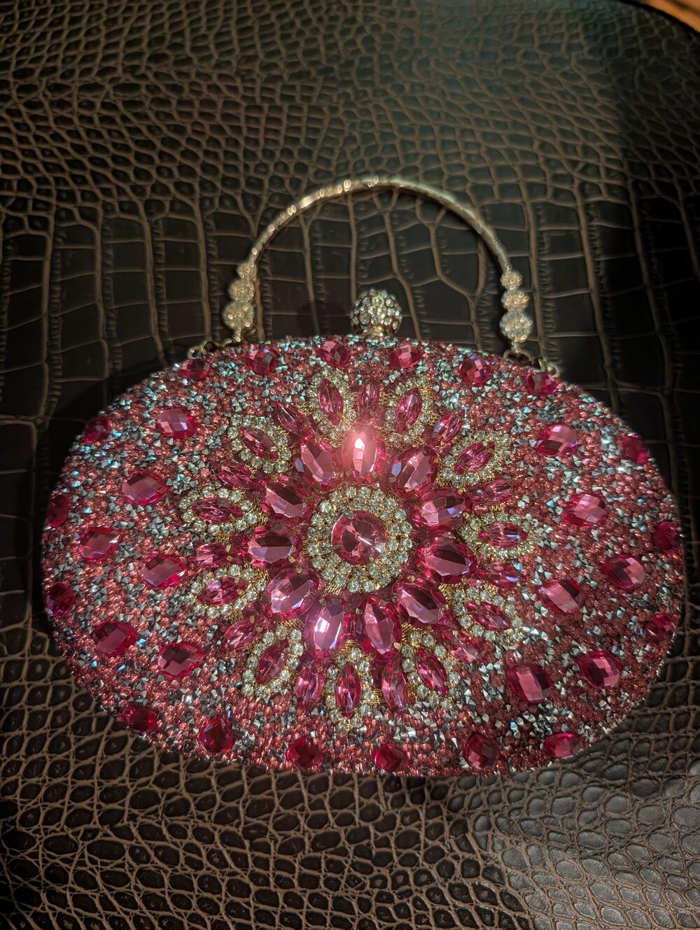 Pink Crystal Clutch, Sunflower Diamanté Bridal Handbag